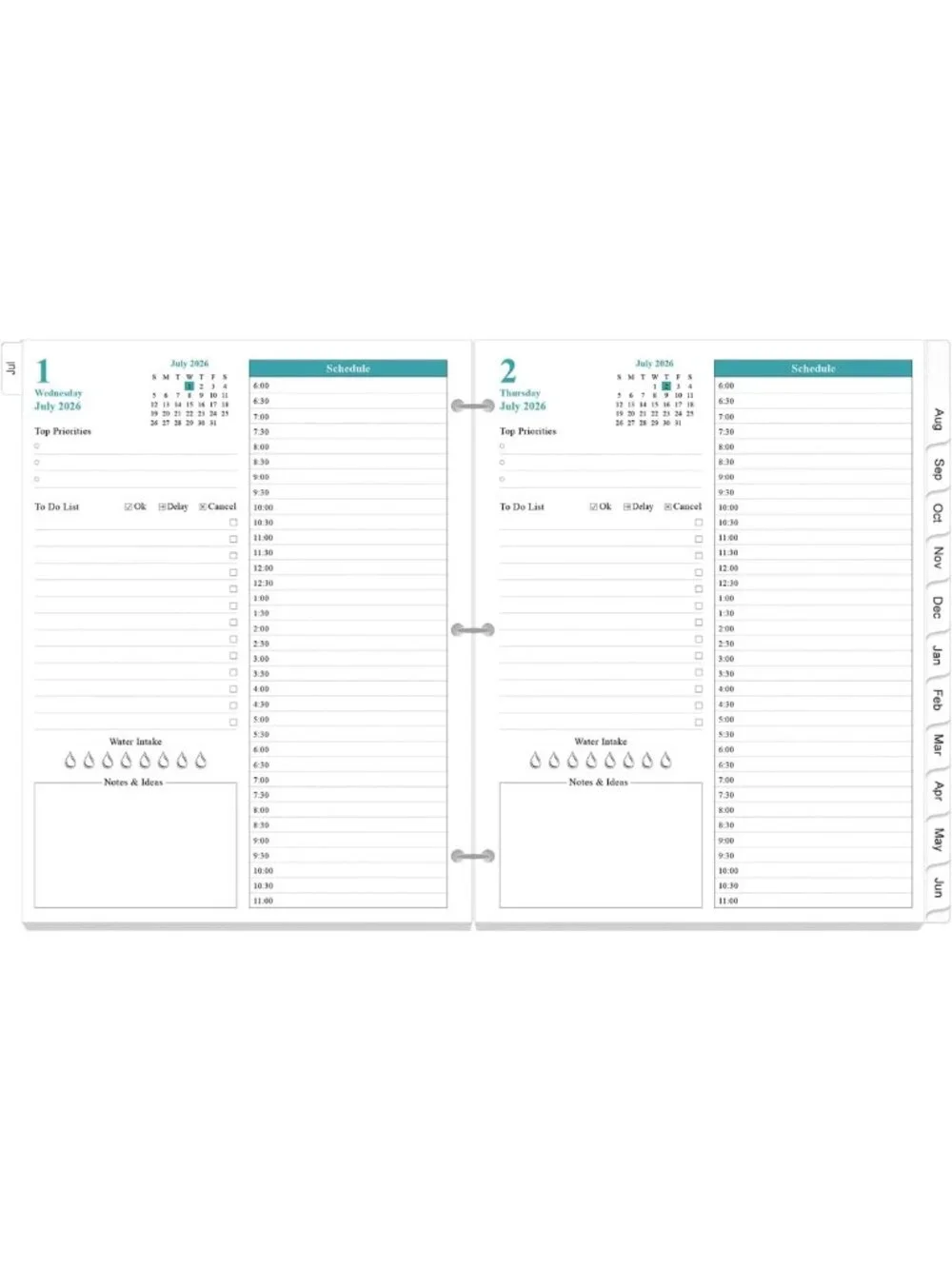 Daily & Monthly Planner Refill 2026-2027, 3-Hole, One Page Per Day, 8.5